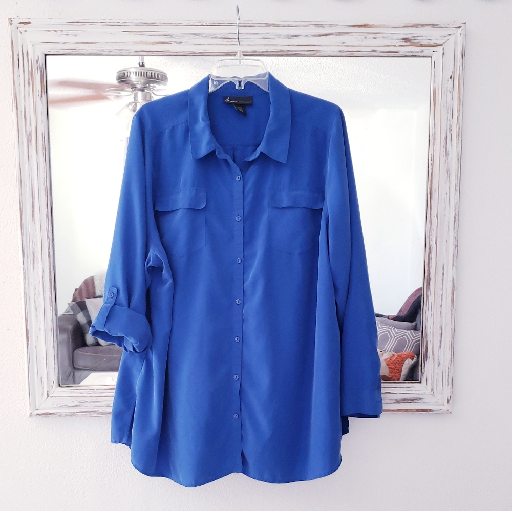 Lane Bryant navy blue button down shirt